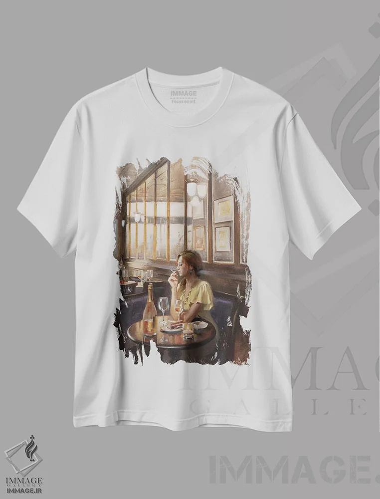 تیشرت سفید طرح دار – تیشرت هنری ,میز تنها اثر ماهر مرکوس فروشگاه ایماژ