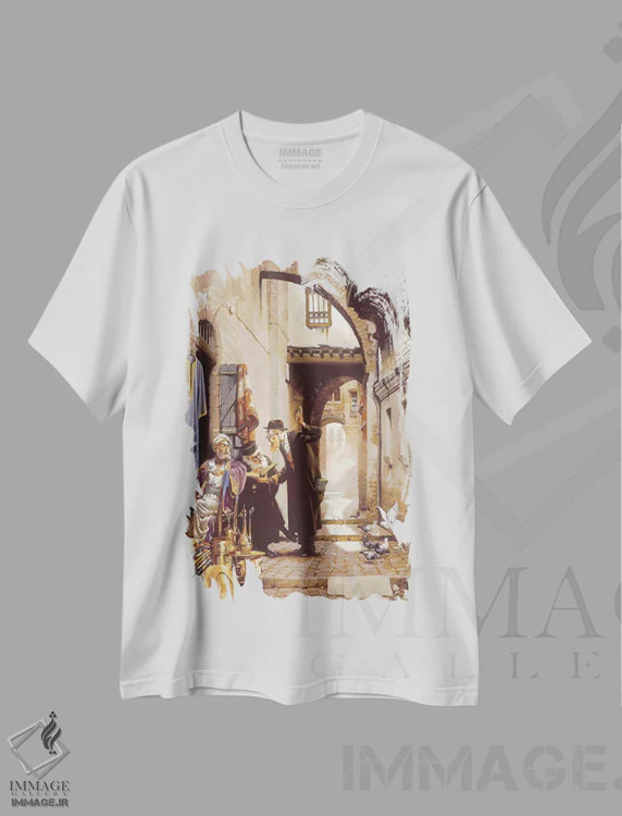 تیشرت سفید طرح دار – تیشرت هنری ,دوستان قدیمی در ویا دلورسا اثر ماهر مرکوس فروشگاه ایماژ
