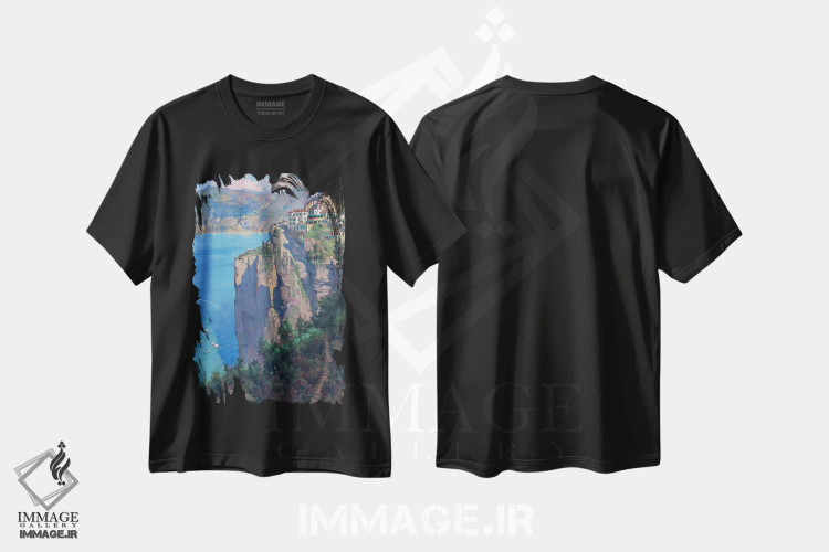 تیشرت مشکی طرح دار – تیشرت ساحل ,ساحل آمالفی اثر ماهر مرکوس فروشگاه ایماژ