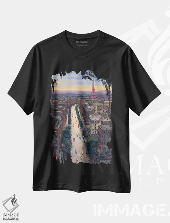 تیشرت مشکی طرح دار – تیشرت هنری ,پاریس اثر ماهر مرکوس فروشگاه ایماژ