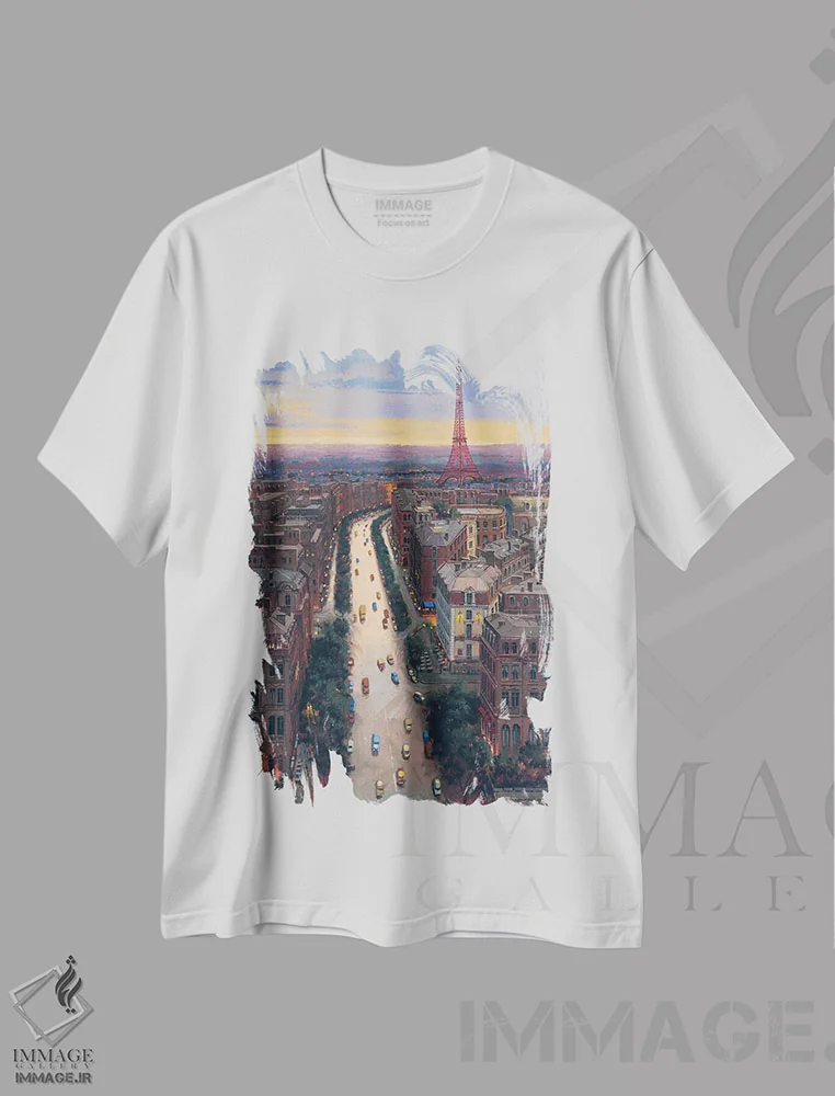 تیشرت سفید طرح دار – تیشرت هنری ,پاریس اثر ماهر مرکوس immage.ir