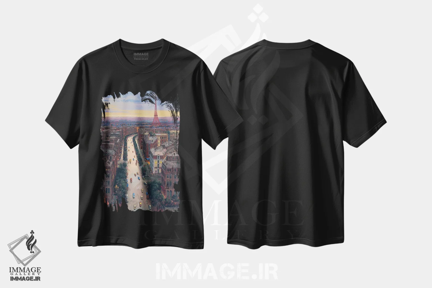 تیشرت مشکی طرح دار – تیشرت هنری ,پاریس اثر ماهر مرکوس فروشگاه ایماژ