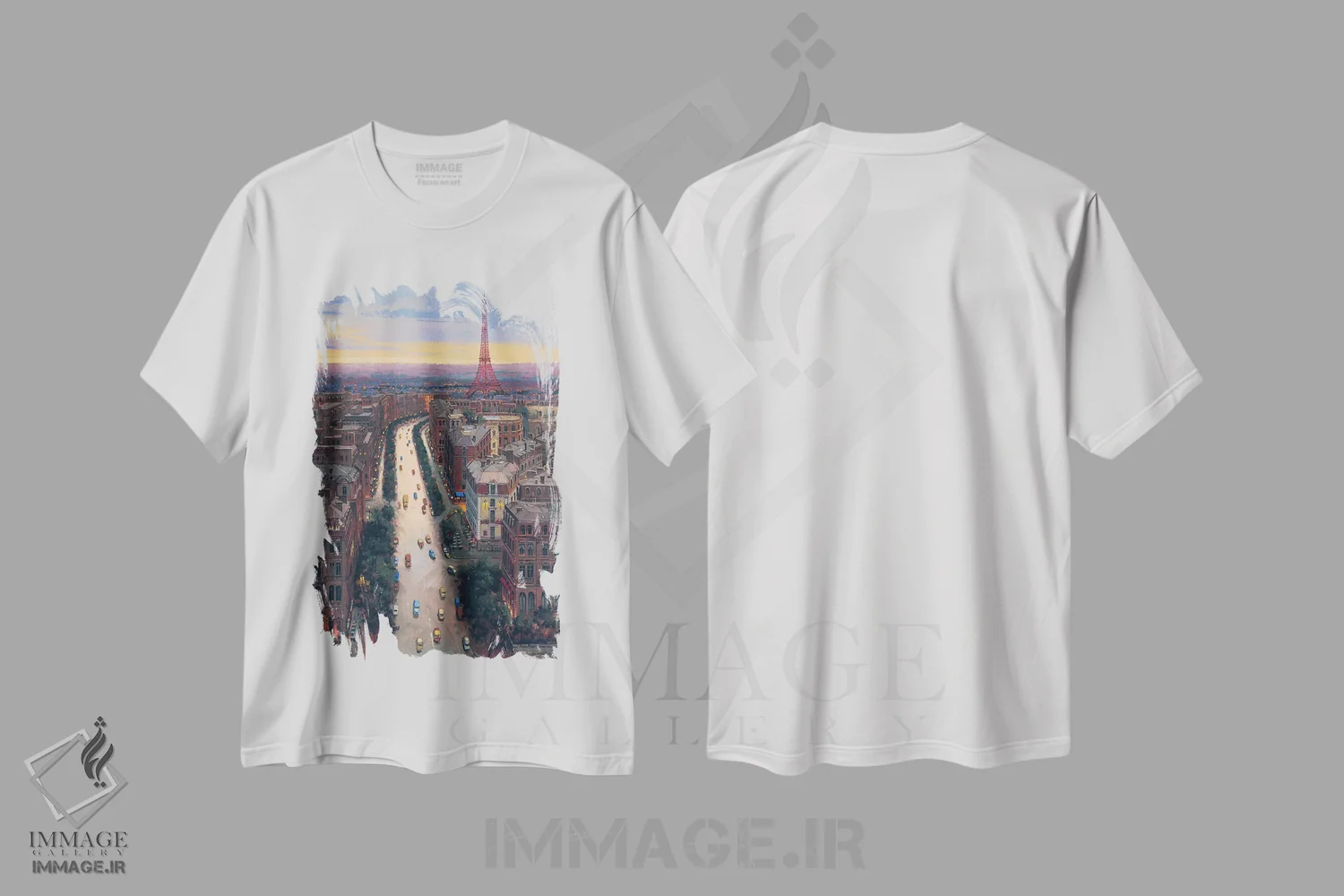 تیشرت سفید طرح دار – تیشرت هنری ,پاریس اثر ماهر مرکوس immage.ir