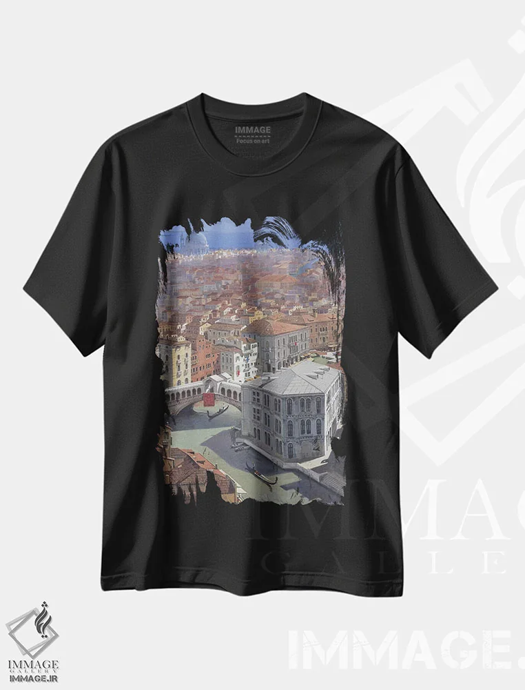 تیشرت مشکی طرح دار – تیشرت هنری ,پل ریالتو اثر ماهر مرکوس فروشگاه ایماژ