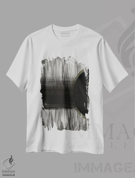 تیشرت سفید طرح دار – تیشرت انتزاعی ,آبستره خنثی اثر ملودی هوگان immage.ir