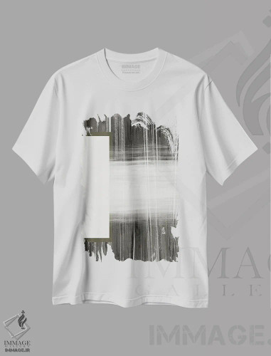 تیشرت سفید طرح دار – تیشرت هندسی ,آبستره خنثی اثر ملودی هوگان فروشگاه ایماژ