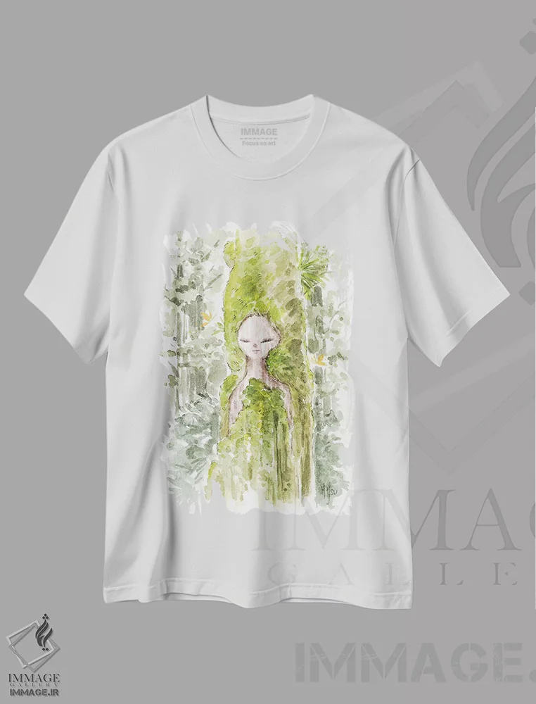 تیشرت سفید طرح دار – تیشرت هنری شرقی ,الهه اثر مارتین هسو immage.ir
