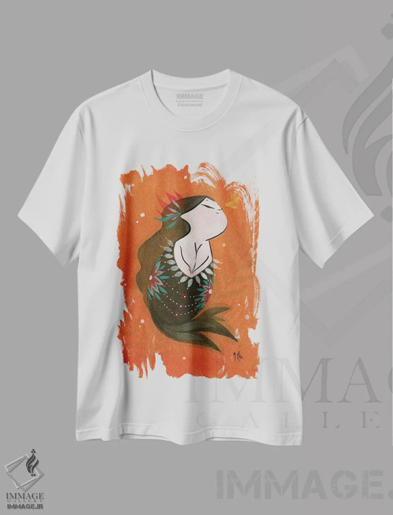 تیشرت سفید طرح دار – تیشرت فانتزی ,پری ماهی طلایی اثر مارتین هسو فروشگاه ایماژ