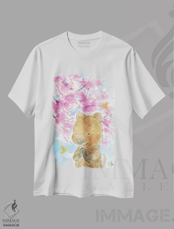 تیشرت سفید طرح دار – تیشرت هنری ,کوآکای شکوفه گیلاس اثر مارتین هسو immage.ir