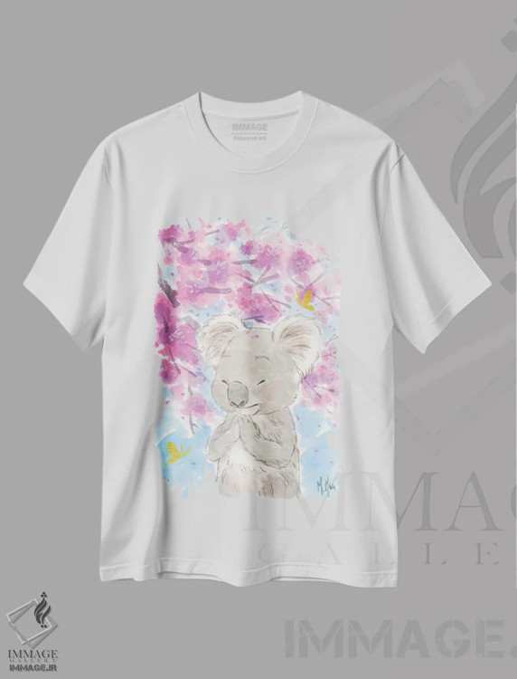 تیشرت سفید طرح دار – تیشرت هنری ,کوالای شکوفه گیلاس اثر مارتین هسو فروشگاه ایماژ