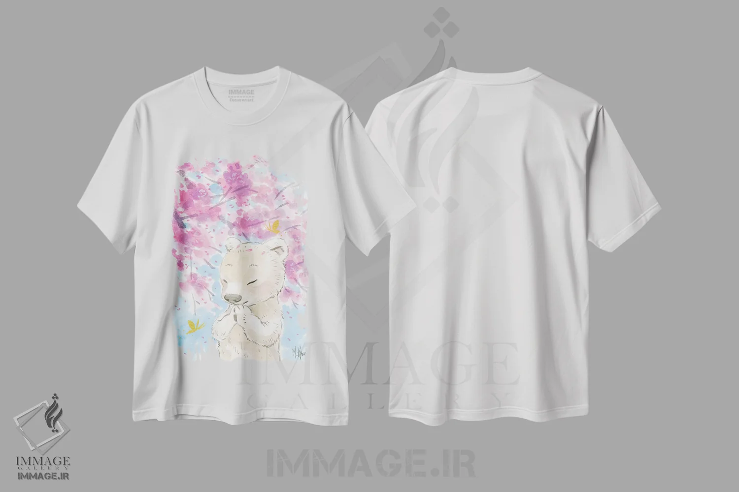 تیشرت سفید طرح دار – تیشرت حیوانات ,خرس قطبی شکوفه گیلاس اثر مارتین هسو immage.ir