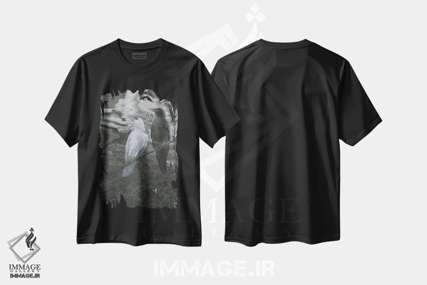 تیشرت مشکی طرح دار – تیشرت هنری ,کلاغ ها و ماه اثر مارتین هسو immage.ir