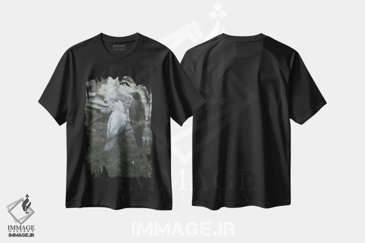 تیشرت مشکی طرح دار – تیشرت هنری ,کلاغ ها و ماه اثر مارتین هسو immage.ir