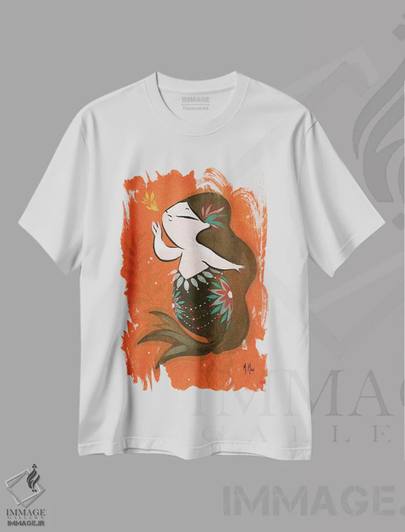 تیشرت سفید طرح دار – تیشرت هنری ,پری ماهی طلایی اثر مارتین هسو immage.ir