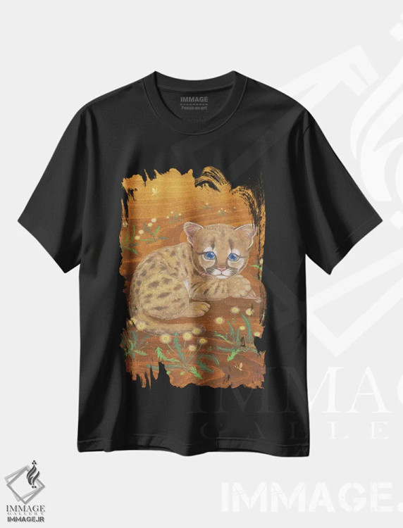 تیشرت مشکی طرح دار – تیشرت حیوانات ,پوما و قاصدک ها اثر مارتین هسو immage.ir