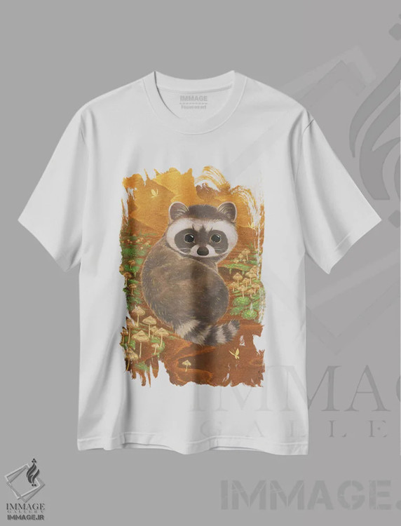 تیشرت سفید طرح دار – تیشرت فانتزی ,راکون و قارچ ها اثر مارتین هسو immage.ir
