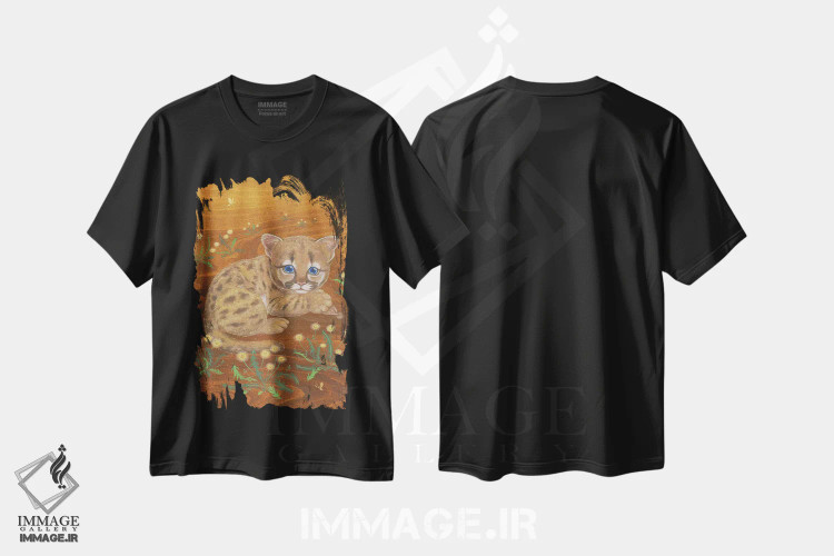 تیشرت مشکی طرح دار – تیشرت حیوانات ,پوما و قاصدک ها اثر مارتین هسو immage.ir