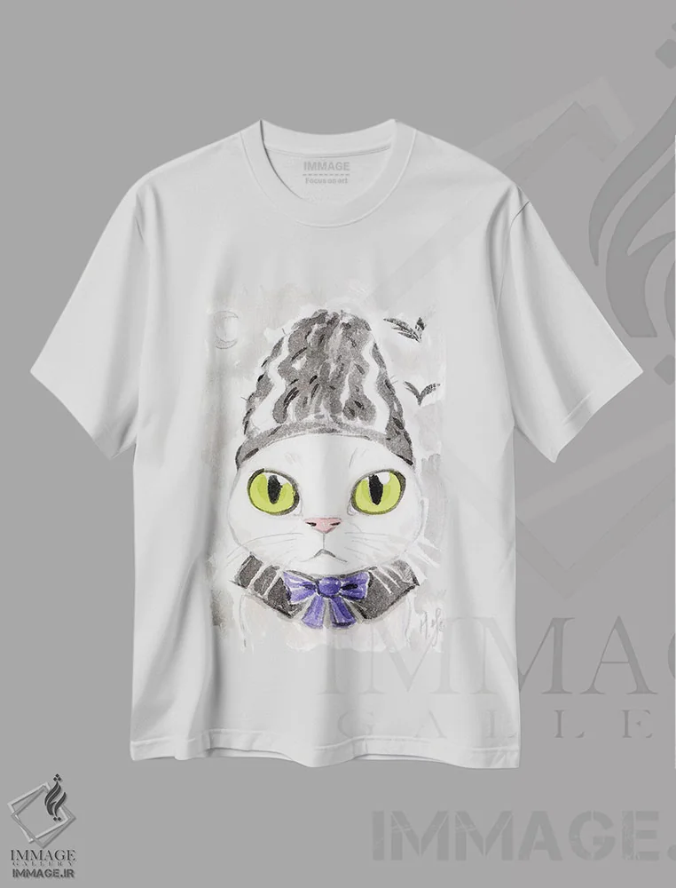 تیشرت سفید طرح دار – تیشرت سینمایی ,گربه اثر مارتین هسو فروشگاه ایماژ