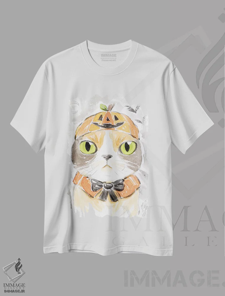 تیشرت سفید طرح دار – تیشرت پاییزی ,گربه اثر مارتین هسو فروشگاه ایماژ