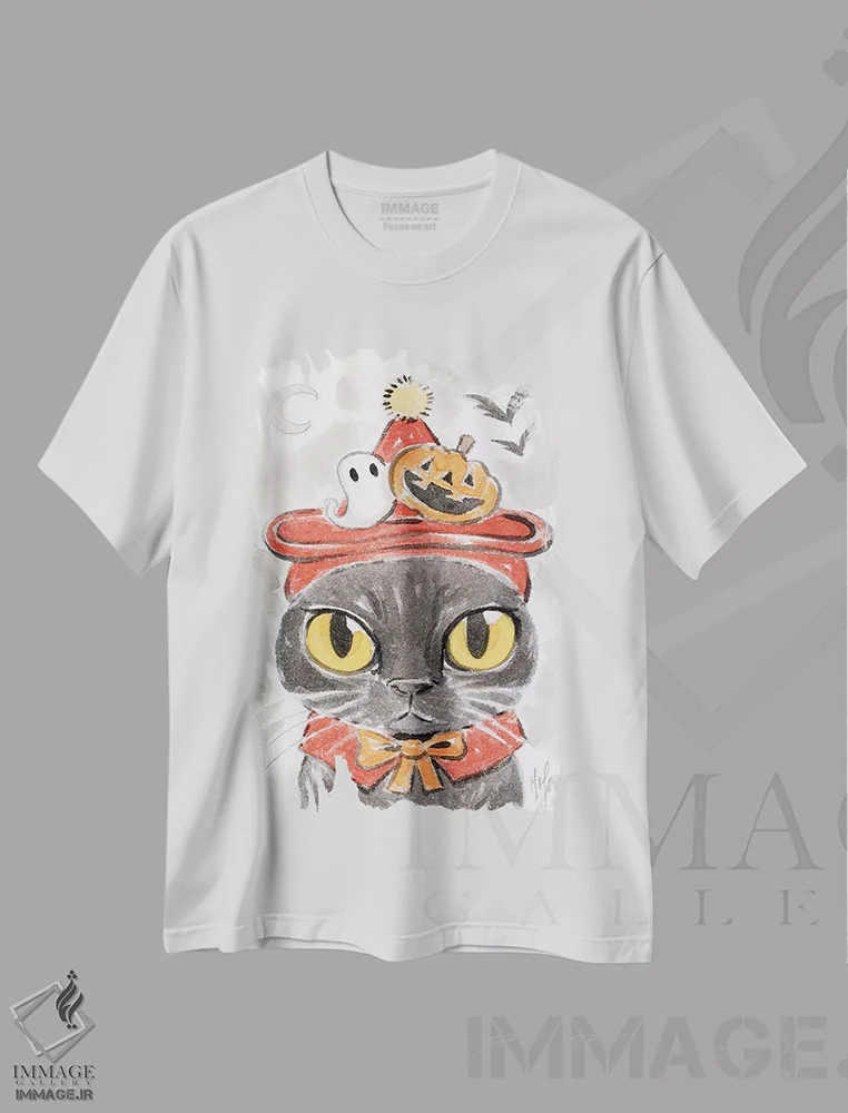 تیشرت سفید طرح دار – تیشرت پاییزی ,گربه اثر مارتین هسو فروشگاه ایماژ