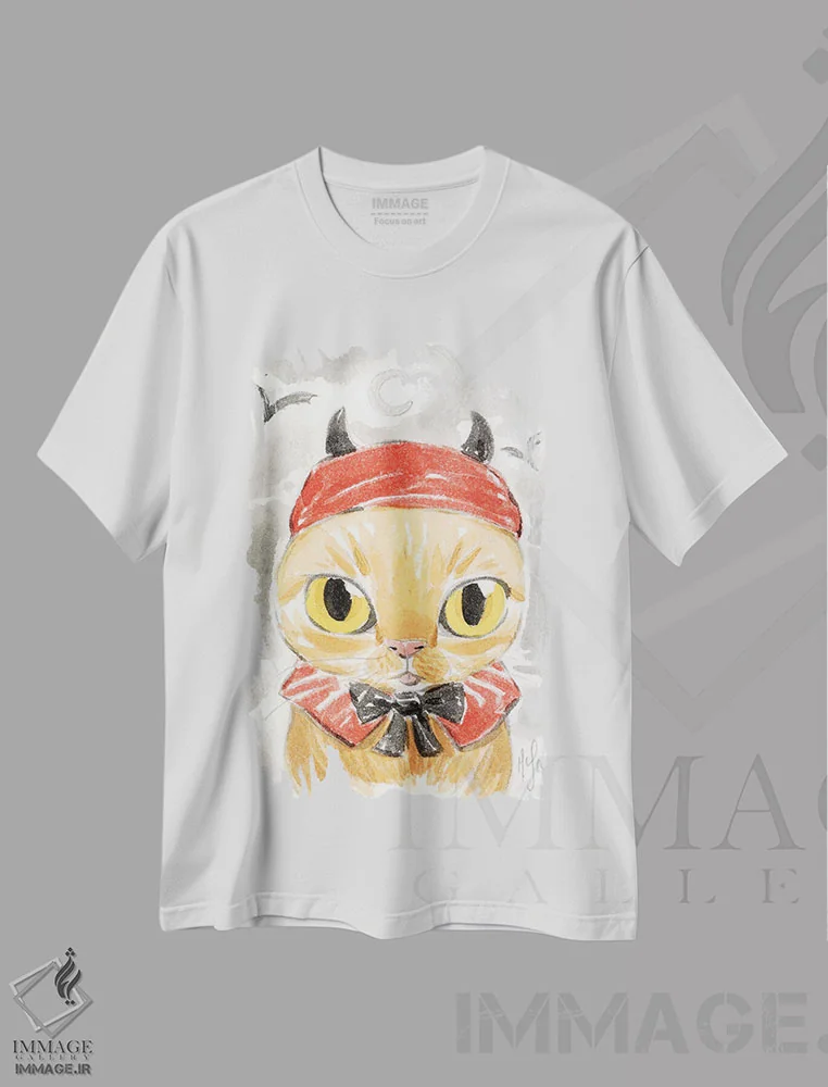 تیشرت سفید طرح دار – تیشرت حیوانات ,گربه اثر مارتین هسو immage.ir