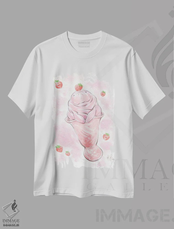 تیشرت سفید طرح دار – تیشرت هنری ,ماناتی بستنی توت فرنگی اثر مارتین هسو immage.ir