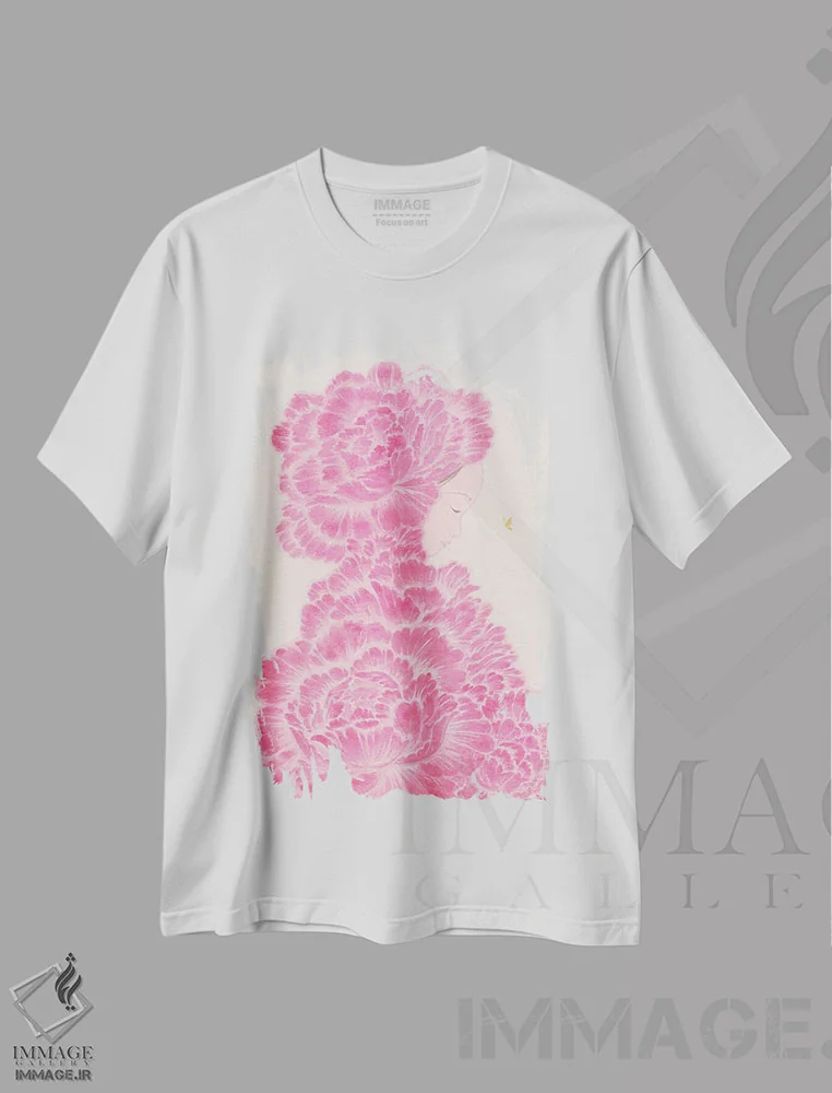 تیشرت سفید طرح دار – تیشرت هنری ,شکوفه روز اثر مارتین هسو فروشگاه ایماژ
