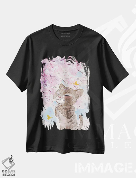 تیشرت مشکی طرح دار – تیشرت هنری ,آرزوی شکوفه های گیلاس اثر مارتین هسو فروشگاه ایماژ
