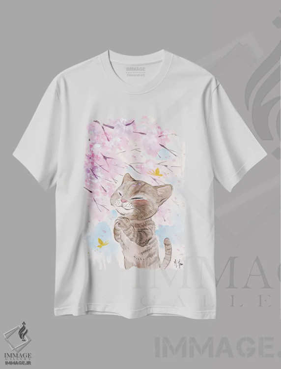 تیشرت سفید طرح دار – تیشرت هنری ,آرزوی شکوفه های گیلاس اثر مارتین هسو immage.ir