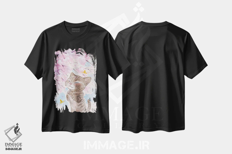 تیشرت مشکی طرح دار – تیشرت هنری ,آرزوی شکوفه های گیلاس اثر مارتین هسو فروشگاه ایماژ