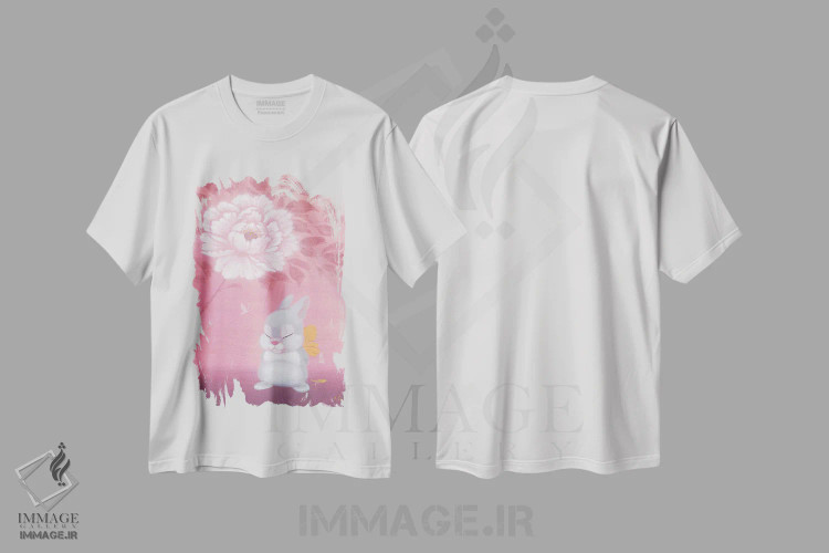 تیشرت سفید طرح دار – تیشرت هنری ,خرگوش و گل صدتومانی اثر مارتین هسو فروشگاه ایماژ