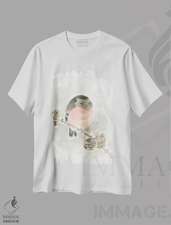 تیشرت سفید طرح دار – تیشرت هنری ,بانوی پرنده اثر مارتین هسو immage.ir