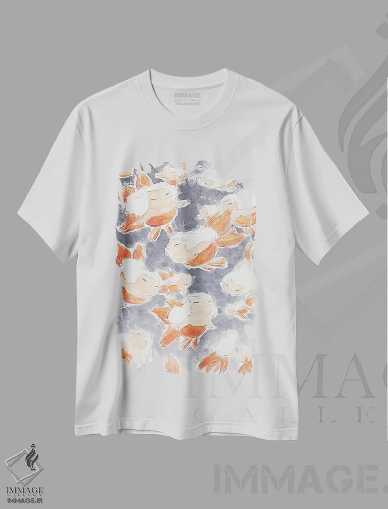 تیشرت سفید طرح دار – تیشرت فانتزی ,پری های دریایی ماهی طلایی اثر مارتین هسو فروشگاه ایماژ