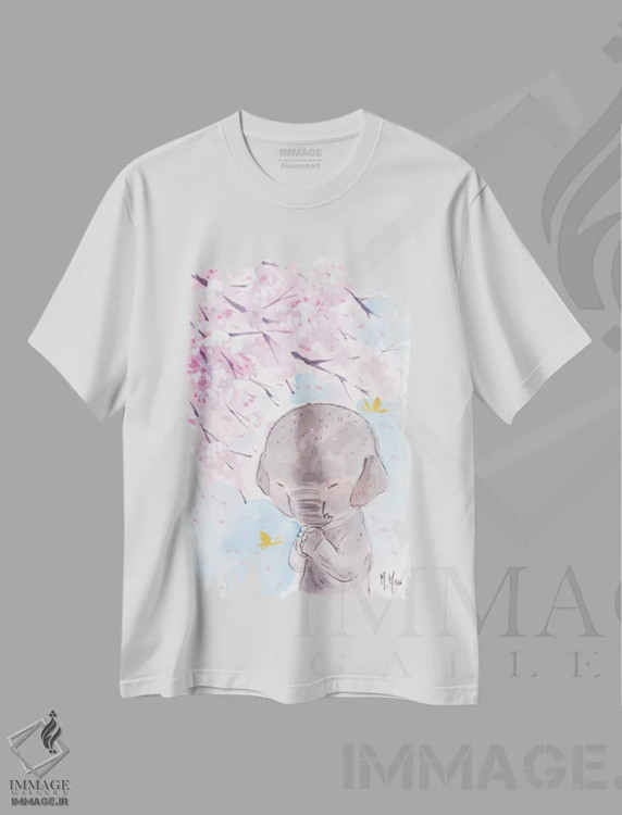 تیشرت سفید طرح دار – تیشرت فانتزی ,آرزوی شکوفه های گیلاس اثر مارتین هسو فروشگاه ایماژ