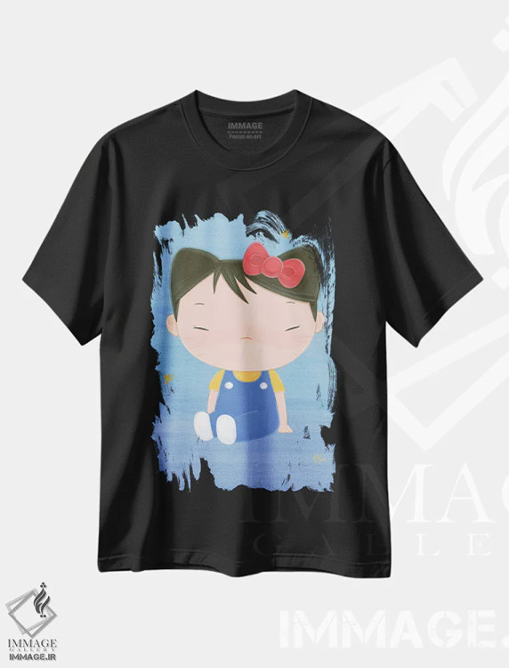 تیشرت مشکی طرح دار – تیشرت هنری ,دختر گربه ای اثر مارتین هسو فروشگاه ایماژ