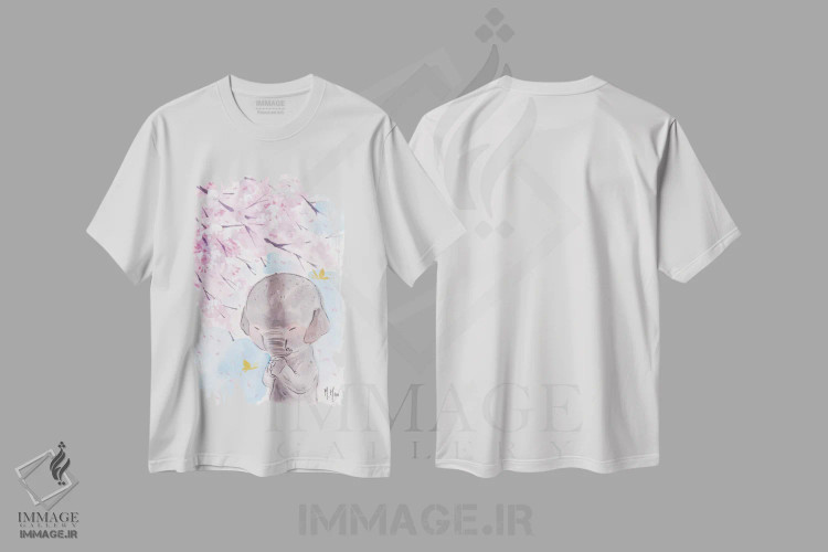 تیشرت سفید طرح دار – تیشرت فانتزی ,آرزوی شکوفه های گیلاس اثر مارتین هسو فروشگاه ایماژ