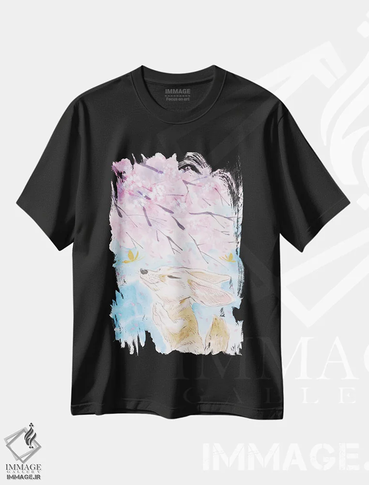 تیشرت مشکی طرح دار – تیشرت هنری ,آرزوی شکوفه های گیلاس اثر مارتین هسو فروشگاه ایماژ