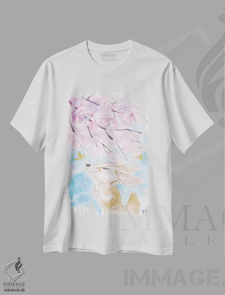 تیشرت سفید طرح دار – تیشرت هنری ,آرزوی شکوفه های گیلاس اثر مارتین هسو immage.ir