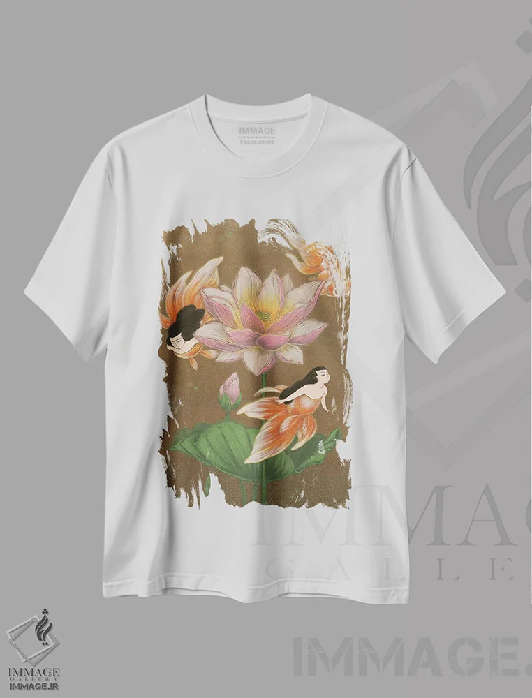 تیشرت سفید طرح دار – تیشرت دریایی ,پری های دریایی ماهی طلایی اثر مارتین هسو فروشگاه ایماژ