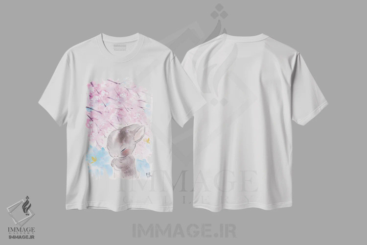 تیشرت سفید طرح دار – تیشرت بهاری ,آرزوی شکوفه های گیلاس اثر مارتین هسو immage.ir