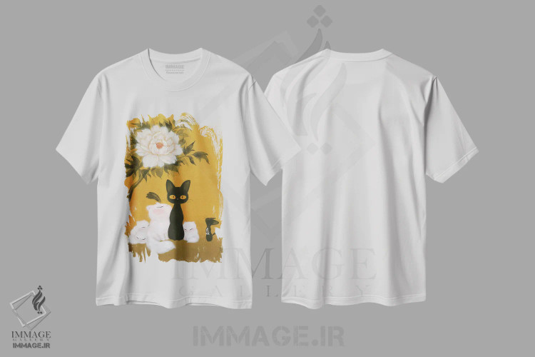 تیشرت سفید طرح دار – تیشرت هنری ,گربه ها و گل صدتومانی اثر مارتین هسو immage.ir