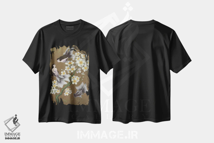 تیشرت مشکی طرح دار – تیشرت فانتزی ,پری های دریایی ماهی طلایی اثر مارتین هسو immage.ir