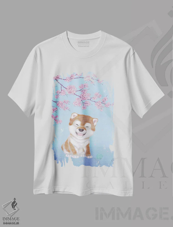 تیشرت سفید طرح دار – تیشرت طبیعت ,شиба و شکوفه های گیلاس اثر مارتین هسو فروشگاه ایماژ