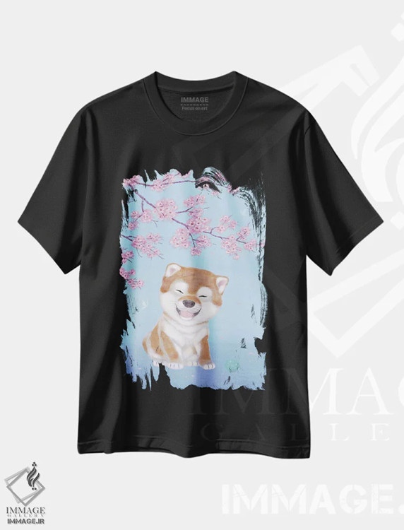 تیشرت مشکی طرح دار – تیشرت طبیعت ,شиба و شکوفه های گیلاس اثر مارتین هسو immage.ir