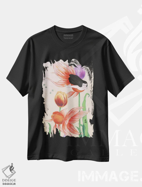 تیشرت مشکی طرح دار – تیشرت فانتزی ,پری های دریایی ماهی طلایی اثر مارتین هسو فروشگاه ایماژ