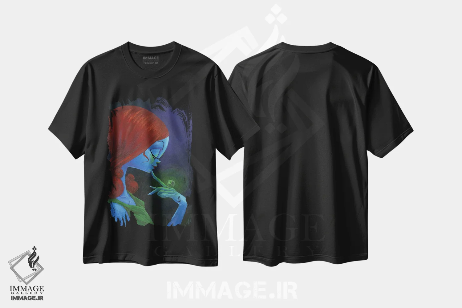 تیشرت مشکی طرح دار – تیشرت هنری ,زن افسونگر اثر مارتین هسو فروشگاه ایماژ