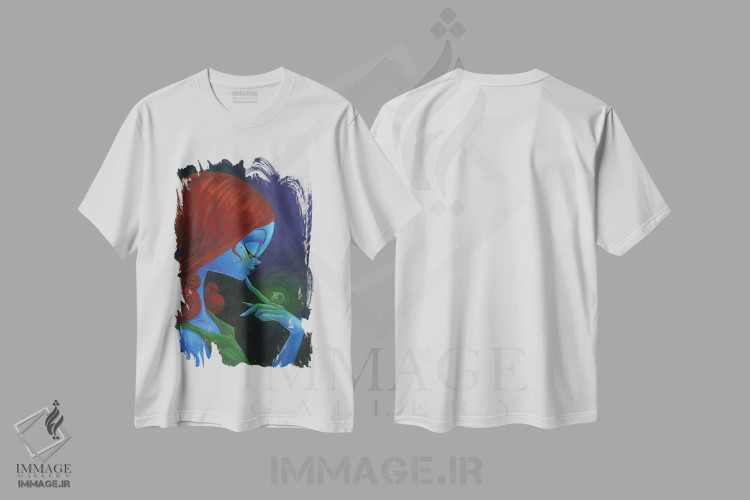 تیشرت سفید طرح دار – تیشرت هنری ,زن افسونگر اثر مارتین هسو immage.ir