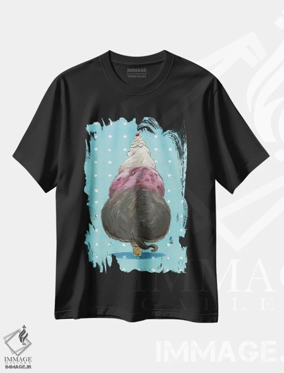 تیشرت مشکی طرح دار – تیشرت فانتزی ,گربه بستنی اثر مارتین هسو immage.ir