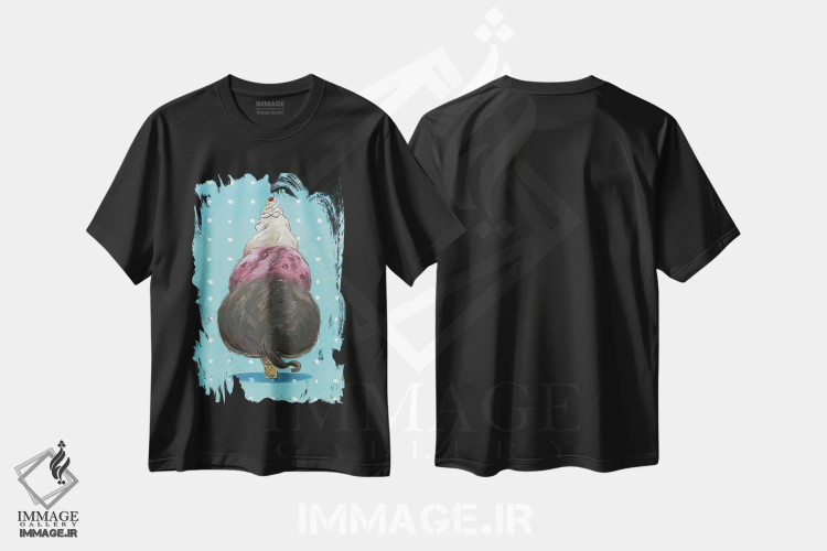 تیشرت مشکی طرح دار – تیشرت فانتزی ,گربه بستنی اثر مارتین هسو immage.ir