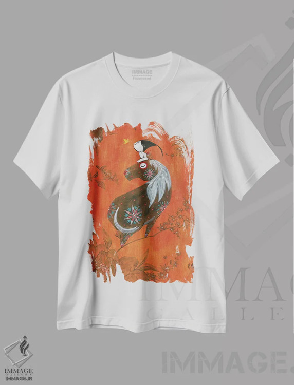 تیشرت سفید طرح دار – تیشرت هنری ,دختر و اسب اثر مارتین هسو immage.ir